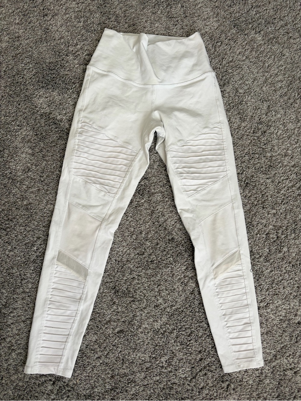 ALO Yoga White Ribbed Moto-Style High-Waist Leggings